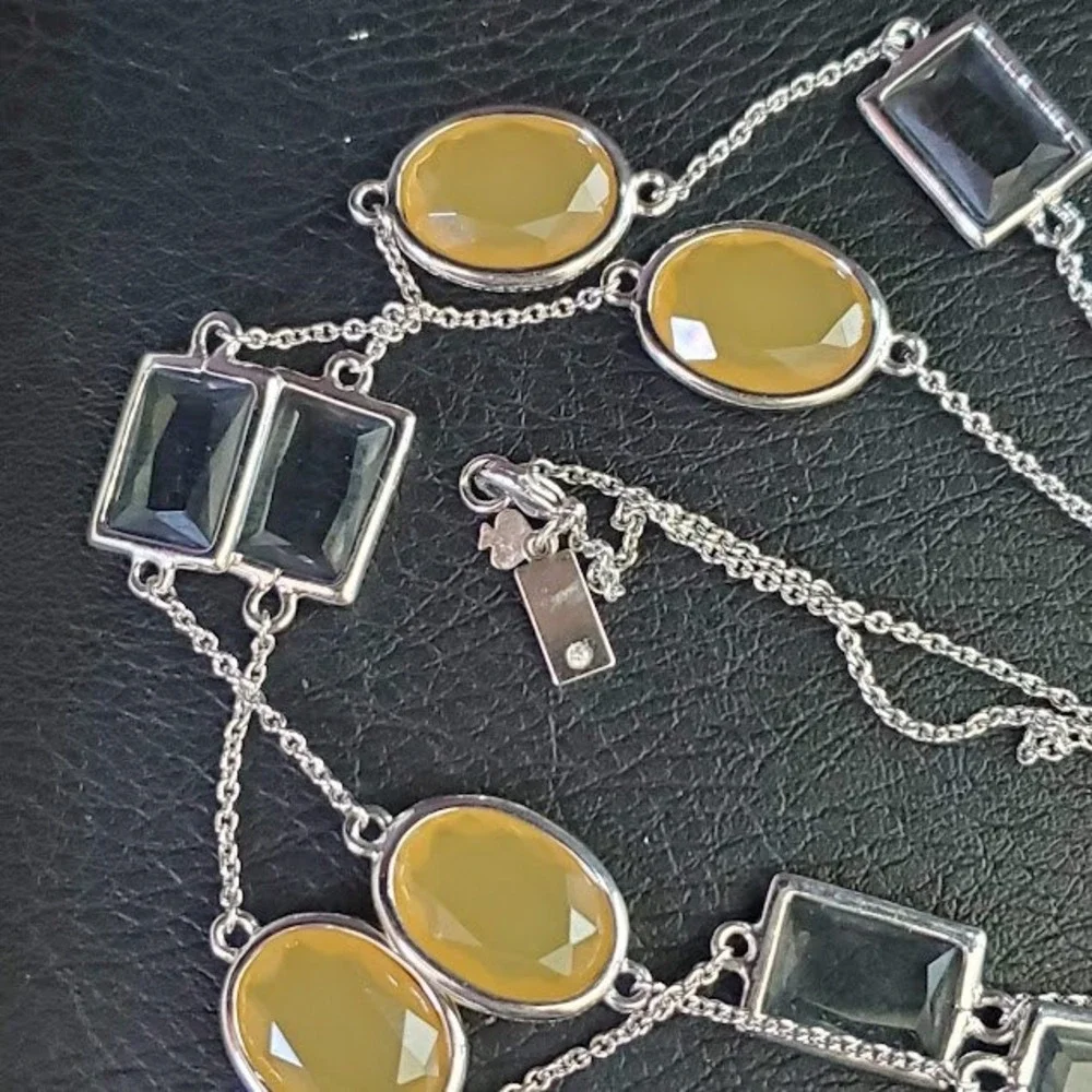 Kate Spade New York Silver Tone Yellow and Gray Stone Station Long Necklace